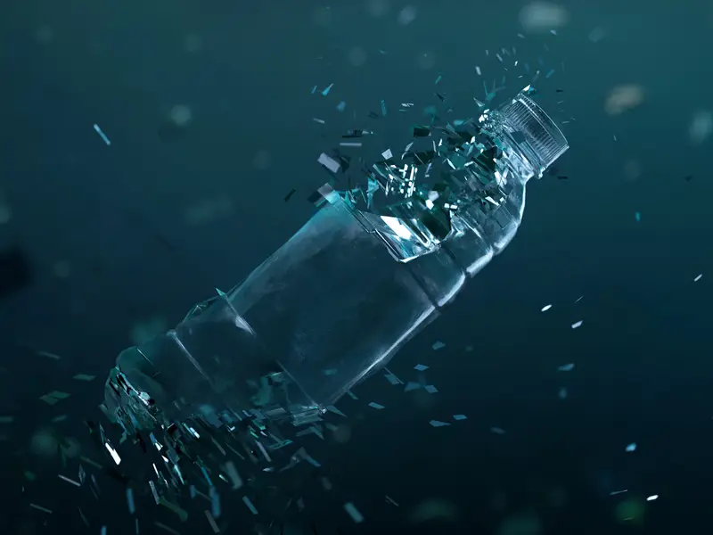 A plastic bottle disintegrating.