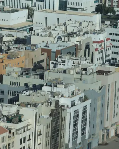 An aerial view of buildings in the United Arab Emirates
