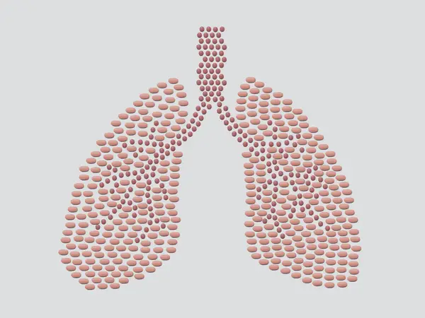 Illustration of pills in the shape of a human lungs.