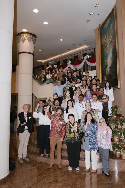 People gathering on a staircase
