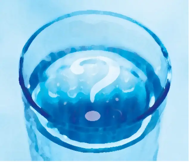 glass of water with a question mark in the middle