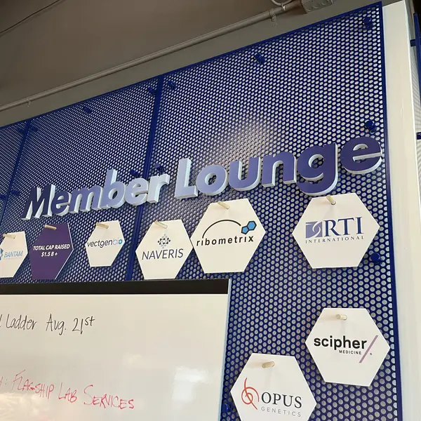 RTI logo on Alexandria's member lounge wall