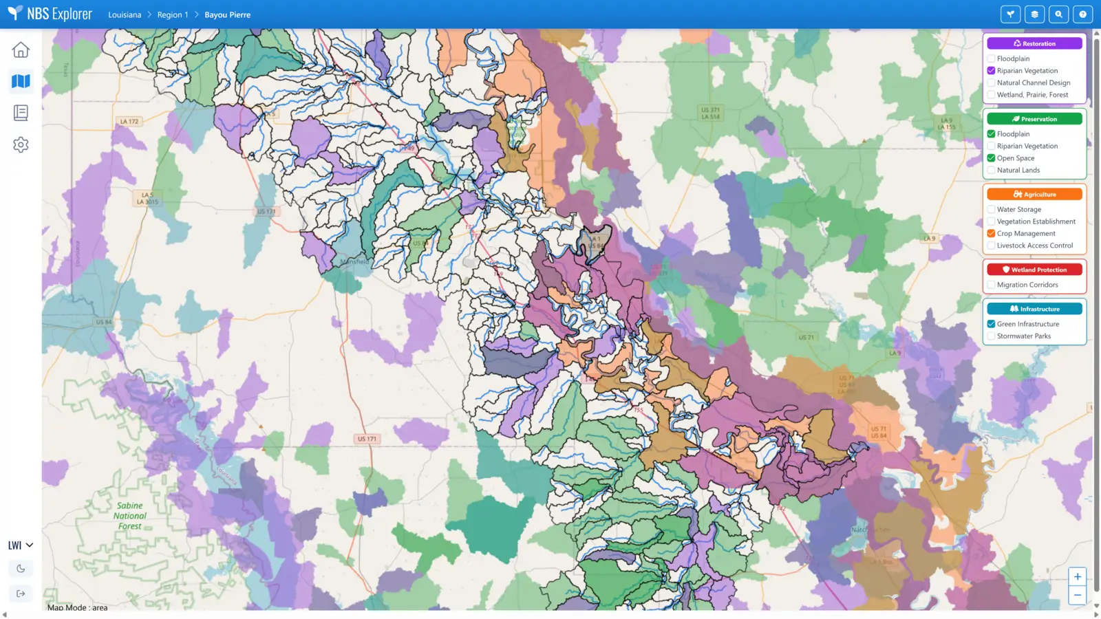 Screen shot of RTI's Nature-Based Solutions Explorer