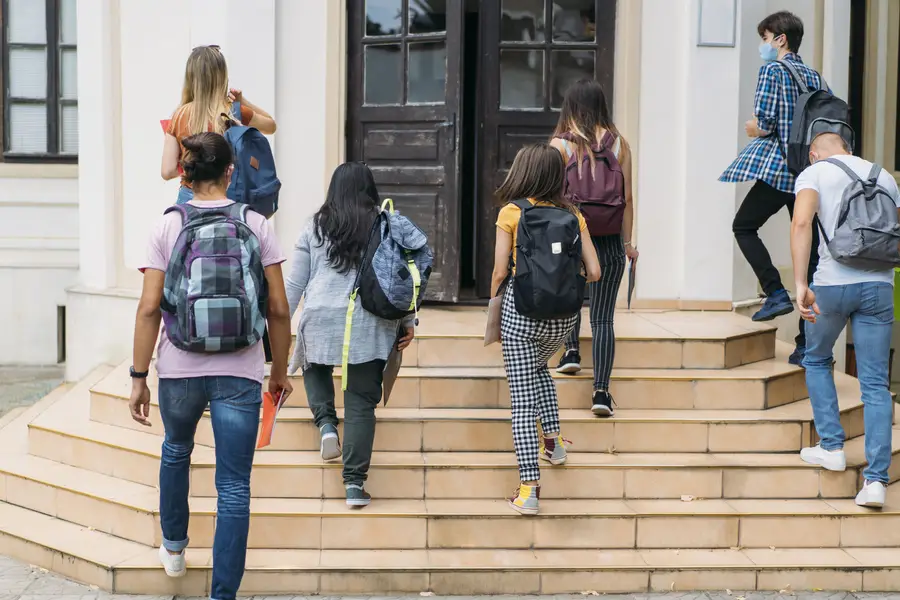 Group of students walking into school