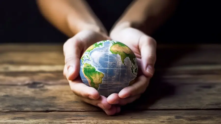 Hands holding small globe