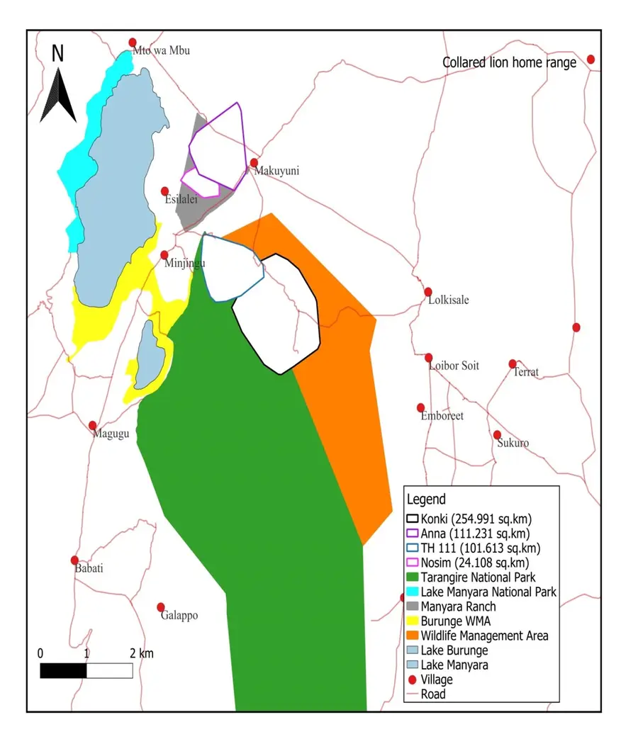 Map of collared lion home range