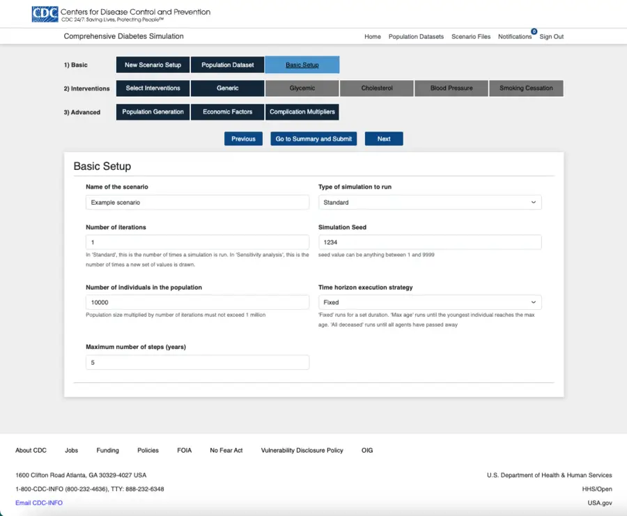 Screenshot of the user interface to run the simulation models.