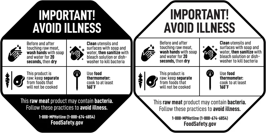 Food label in the shape of a stop sign with the title "Important! Avoid Illness"