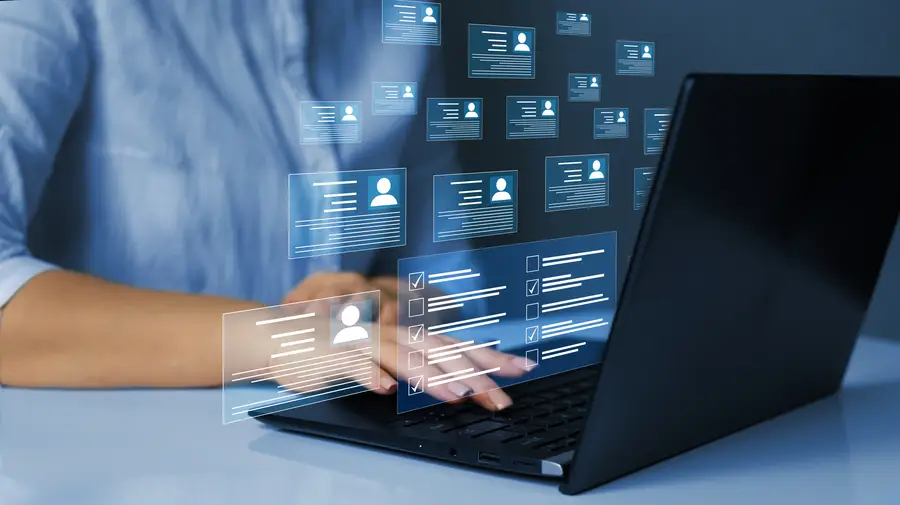 Person looking at data and administrative records on a computer