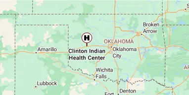 A map showing the location of the Clinton Health Center in western Oklahoma.