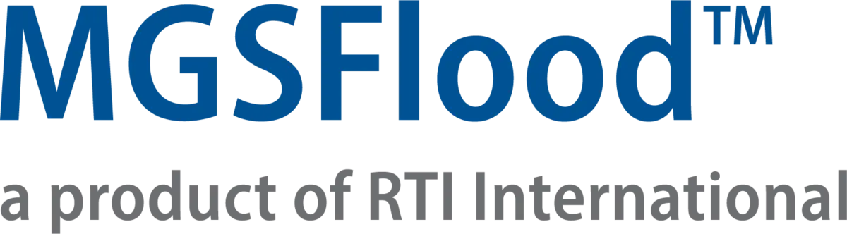 Logo for MGSFlood: a product of RTI International