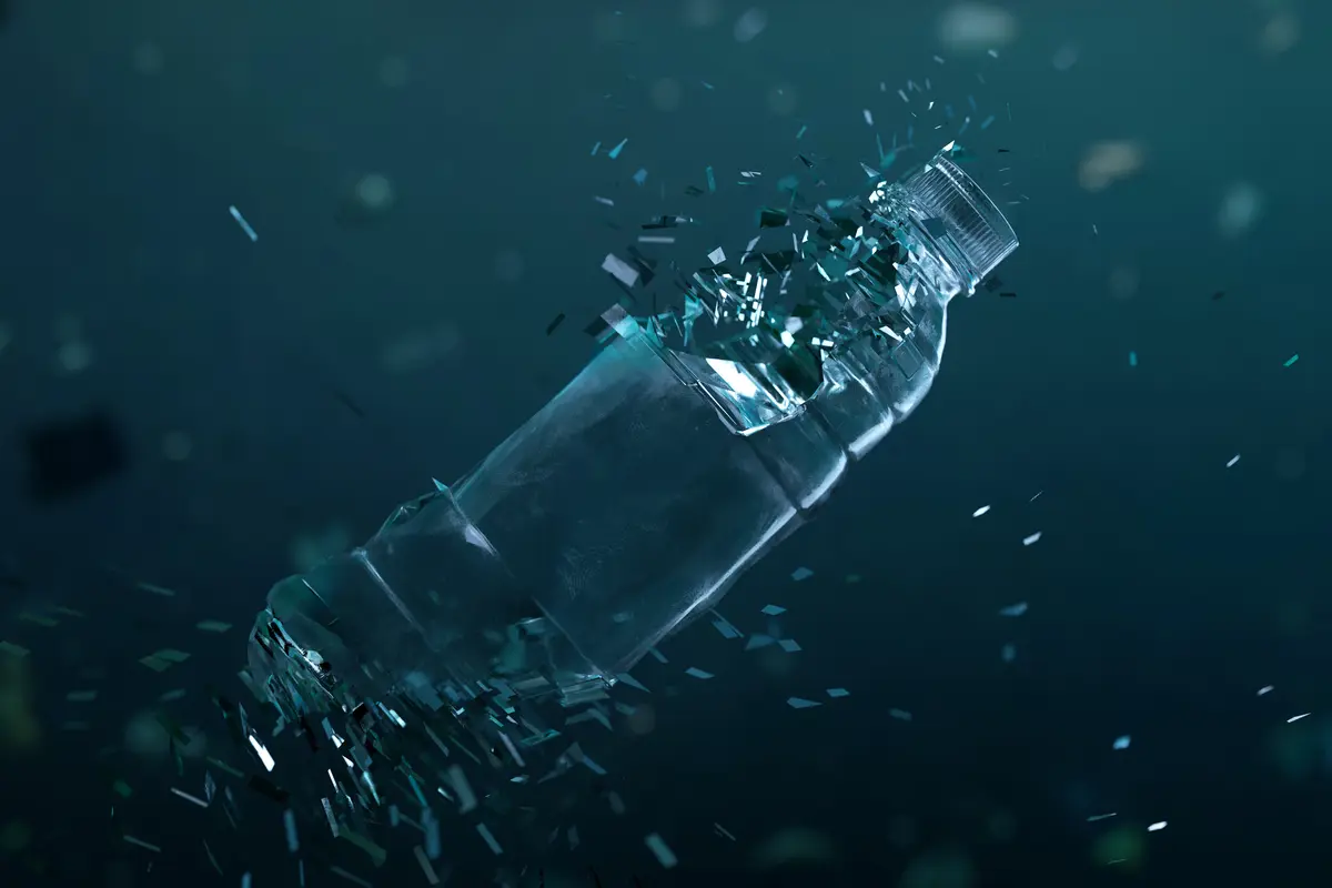 A plastic bottle disintegrating.