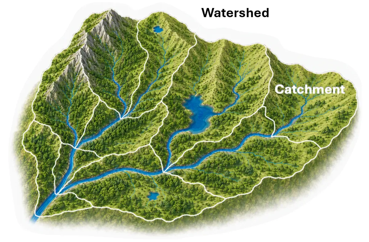 Graphic of watershed with mountains and catchment