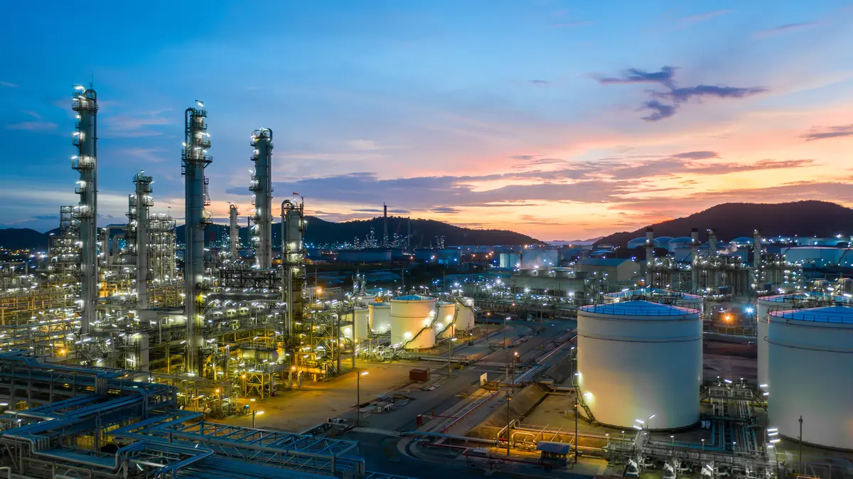 Energy facility at sunset