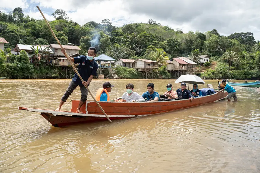 Group of people on a boat in Indonesia