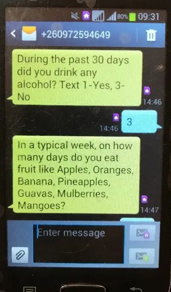 SMS survey conducted on mobile device 
