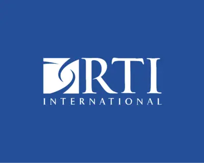 White RTI International logo on blue background