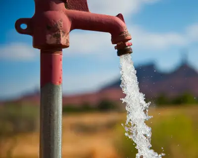 Water flowing from an outdoor spigot