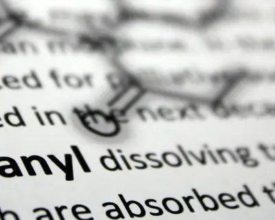 A closeup of a printed description of fentanyl, a potent painkiller.