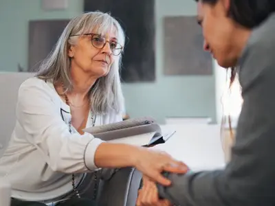 Patient receives support from counselor