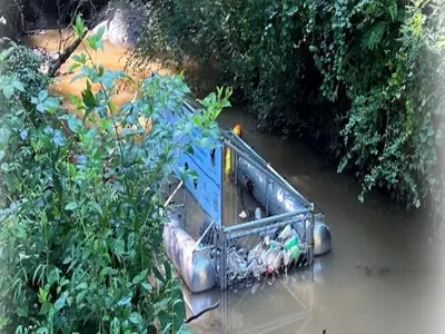 Trash trap at Third Fork Creek