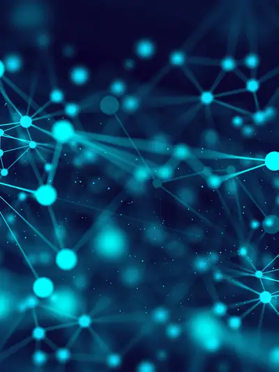 Abstract image of glowing blue dots connected by a network.