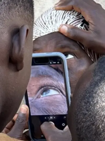 Scanning a phone over someone's eye