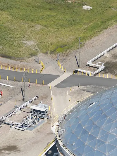 Aerial view of a natural gas storage facility