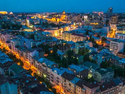 An evening view of the city of Kyiv, Ukraine