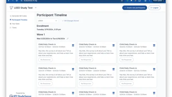 setting up a survey in the RTI StudySense platform dashboard