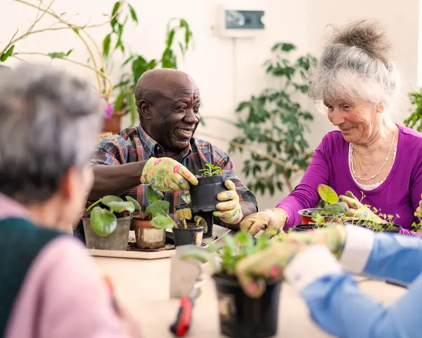 Elderly people with plants