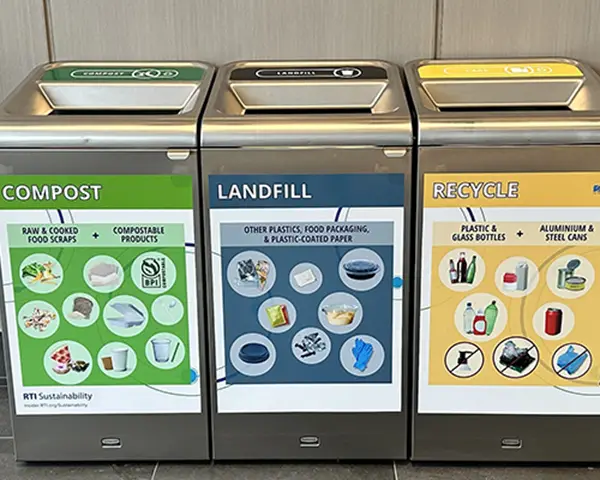 Compost, landfill, and recycling bins