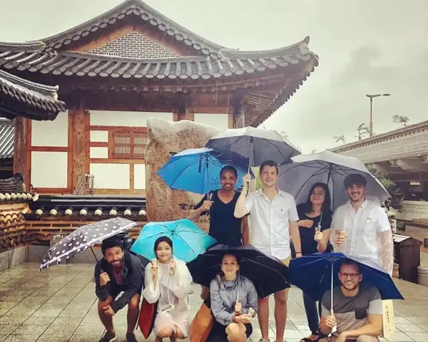 Tom in South Korea with his friends / colleagues