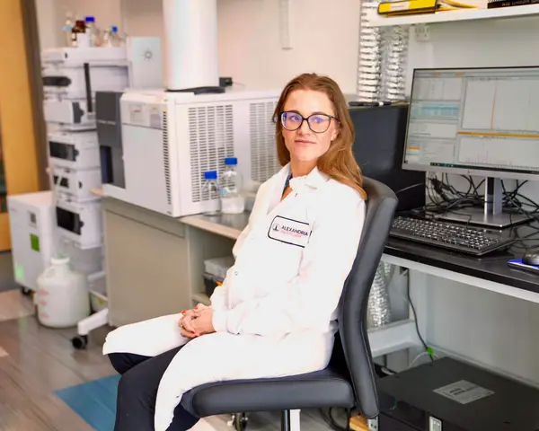 Samantha Blake sitting in lab space
