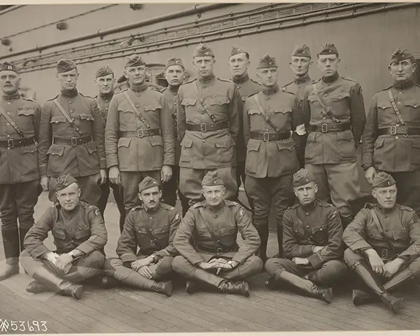 Archival photo of troops returning to the United States from World War I.