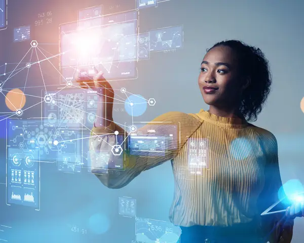 Woman touching screen