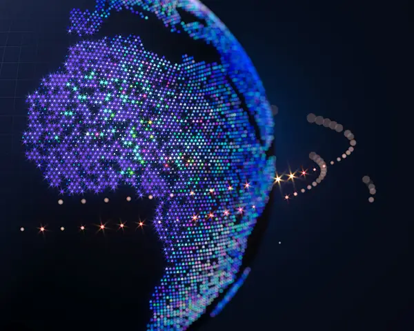 Illustration of the earth as seen from space, with the outline of Africa visible in lights.